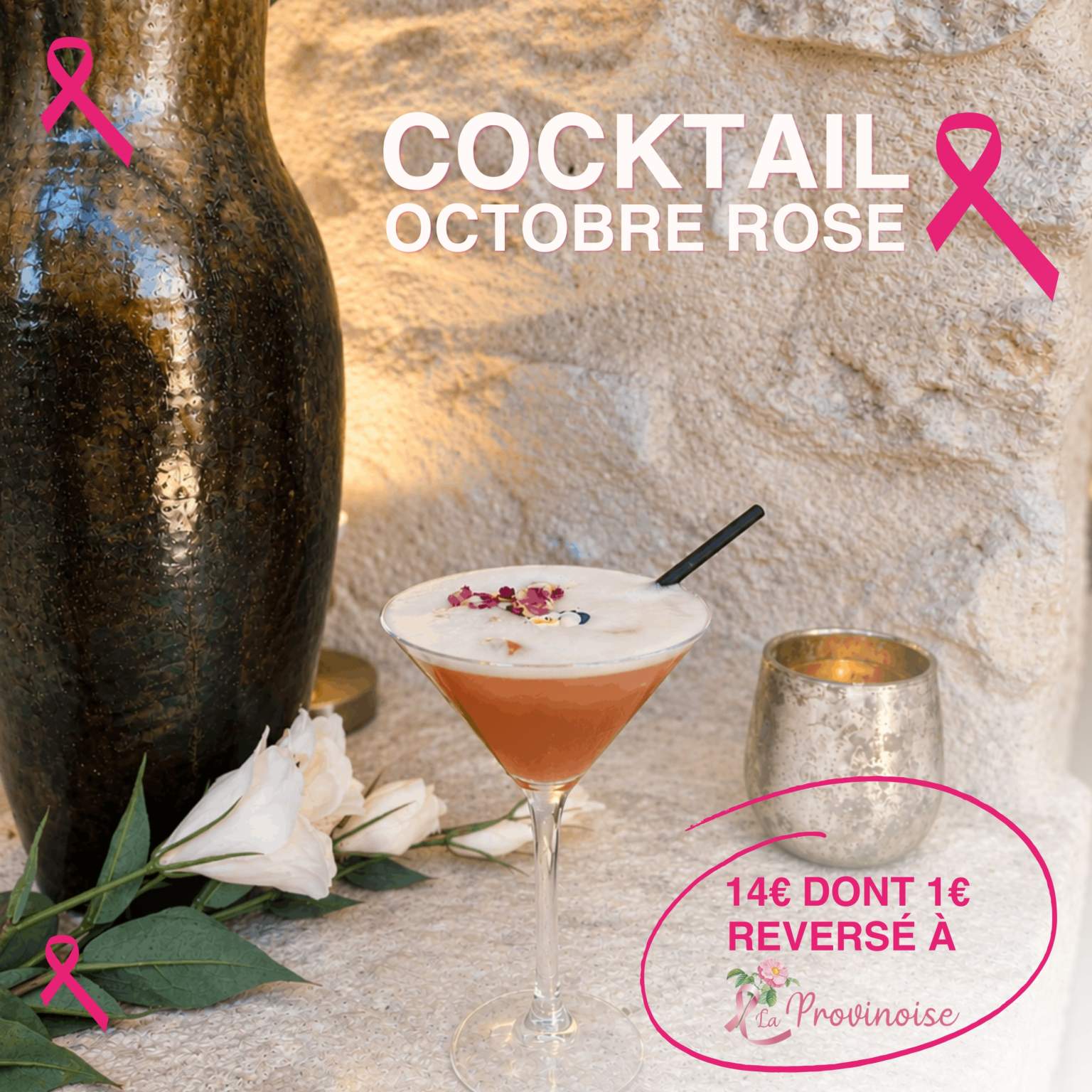 Cocktail fruité solidaire Octobre Rose au Lounge Bar Provins